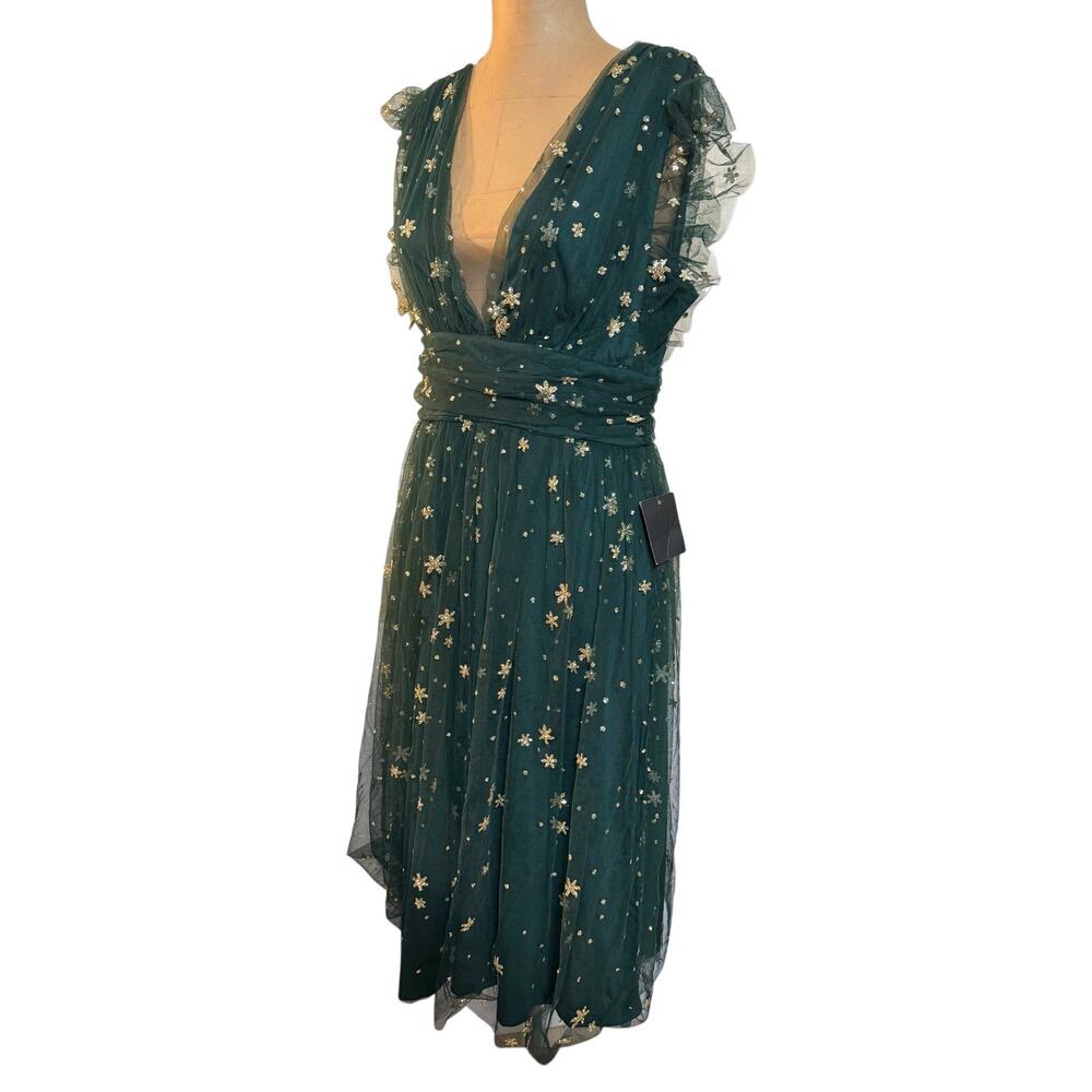 Baltic Born Forest Green Tulle Midi Dress with Gold Star Embroidery - Picture 7 of 10
